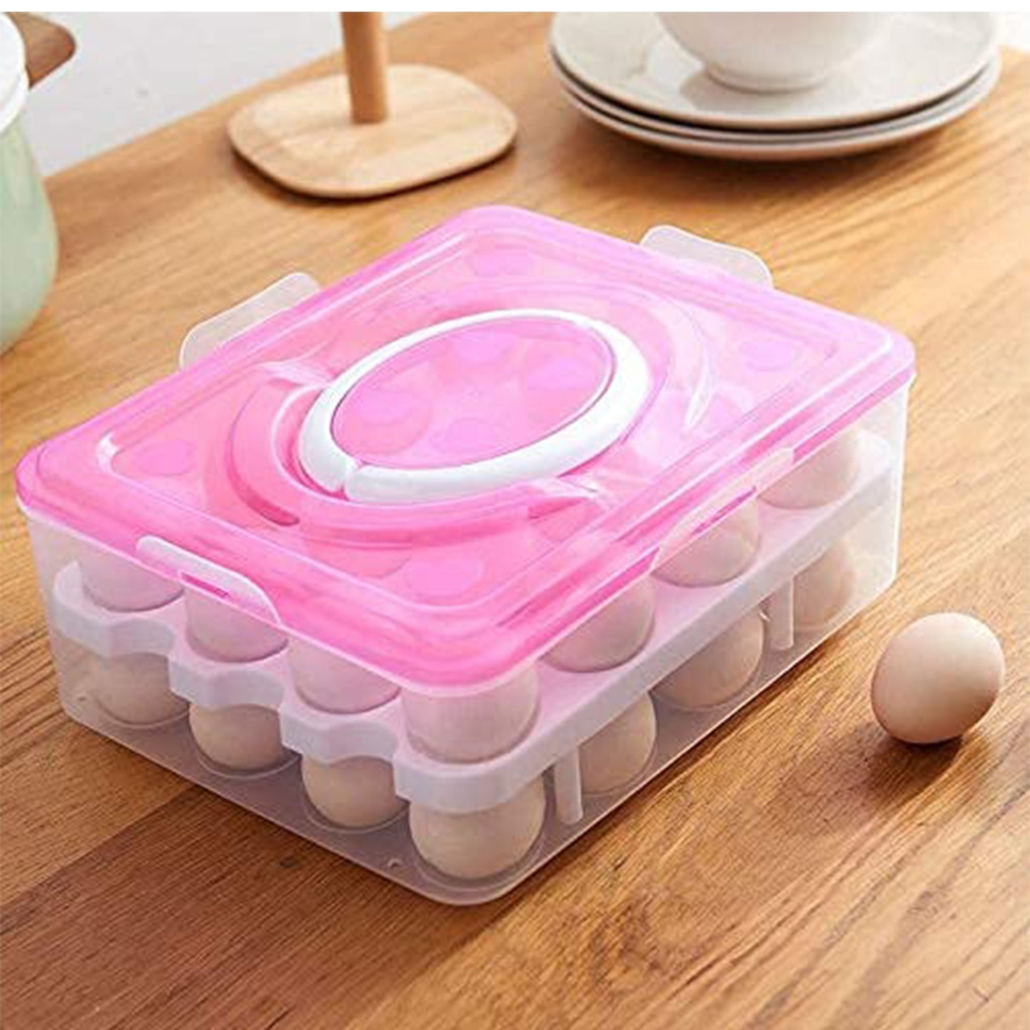 2Layer, 32 Grid Egg Tray with Lid Egg Carrier Holder for Refrigerator, Camping Food Storage Container with Handle (1 Pc ) 2Layer, 32 Grid Egg Tray with Lid Egg Carrier Holder for Refrigerator, Camping Food Storage Container with Handle (1 Pc )